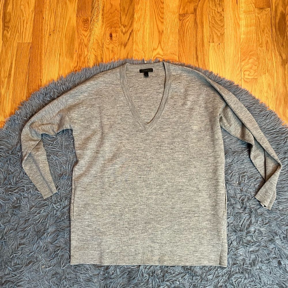 J.Crew Gray 100% Merino Wool Long Oversized V-Neck Sweater Size S